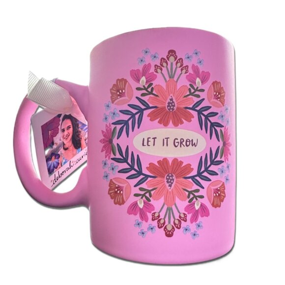 NWT Deborah Curie "Let It Grow" Pink Floral Folk Art Coffee Mug - Picture 2 of 4